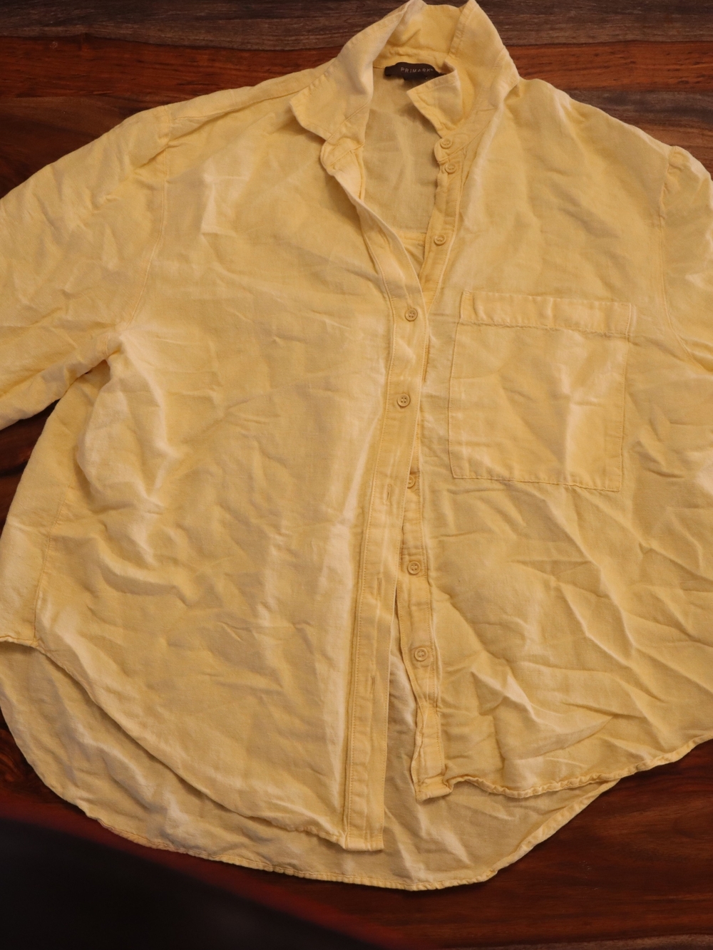 Primark Women's Light Yellow Button-Front Shirt Jacket